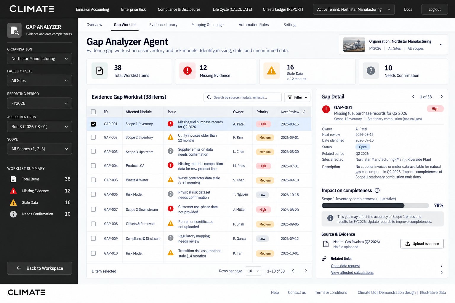 Climate Ltd platform screen
